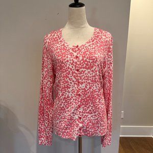 Charter Club Long Sleeve Button Up Cardigan - Pink & White - Size L